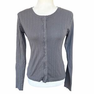 Aerie Pointelle Cardi Long Sleeve T-Shirt Size Medium Gray Cardigan Top